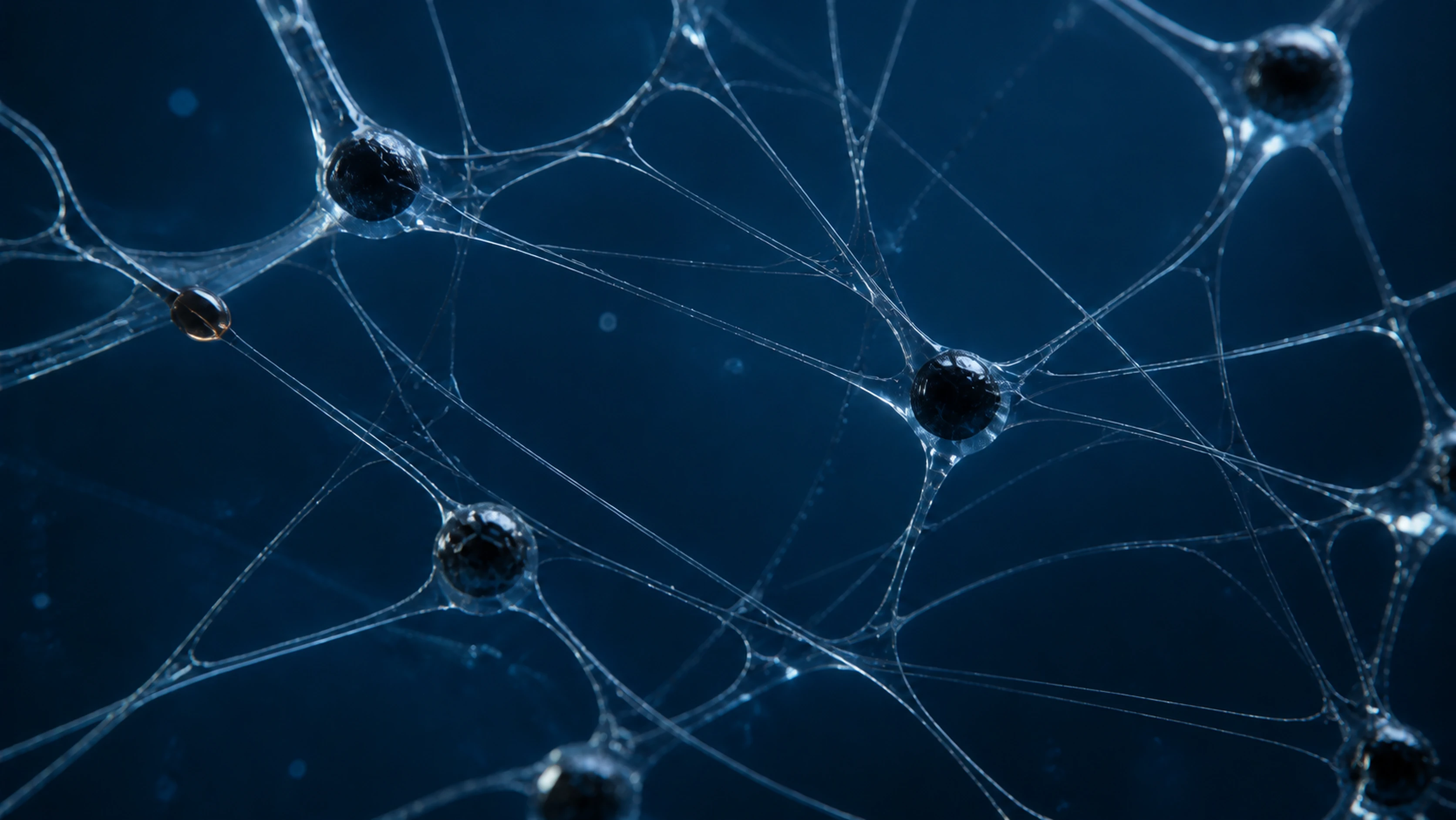 Separate glass structures linked by visible filaments